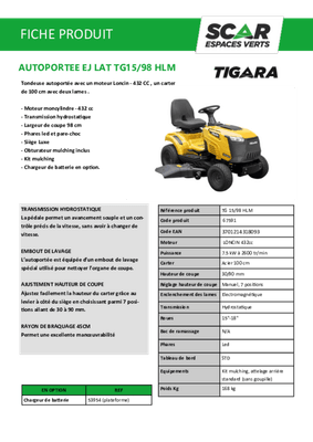 Herbes et entretien - Tondeuse autoportée diesel - Tondeuse autoportée à éjection latérale TG 15/98 HLM