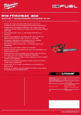 Bois - Tronçonneuses électriques - Tronçonneuse élagueuse à batterie M18 FTHCHS35-802